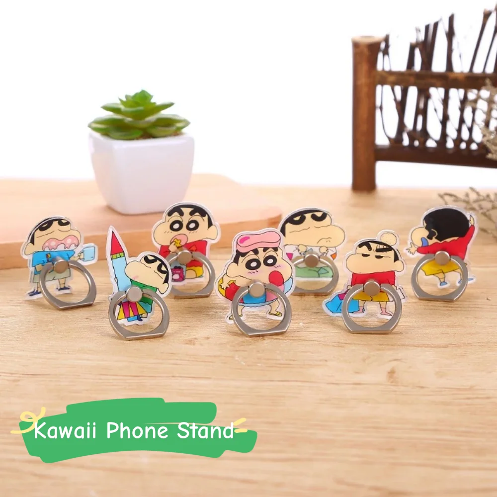 

Anime Crayon Shin-Chan Finger Ring Holder Kawaii Cartoon Shinnosuke Nohara Male Female Universal Folding Phone Holder Gifts