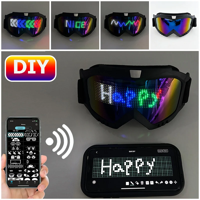 تعمل تطبيق Bluetooth على التحكم في النظارات المضيئة، نظارات متوهجة مستقبلية، نظارات مضيئة LED ذاتية الصنع لدعائم أداء مرحلة الحفلات