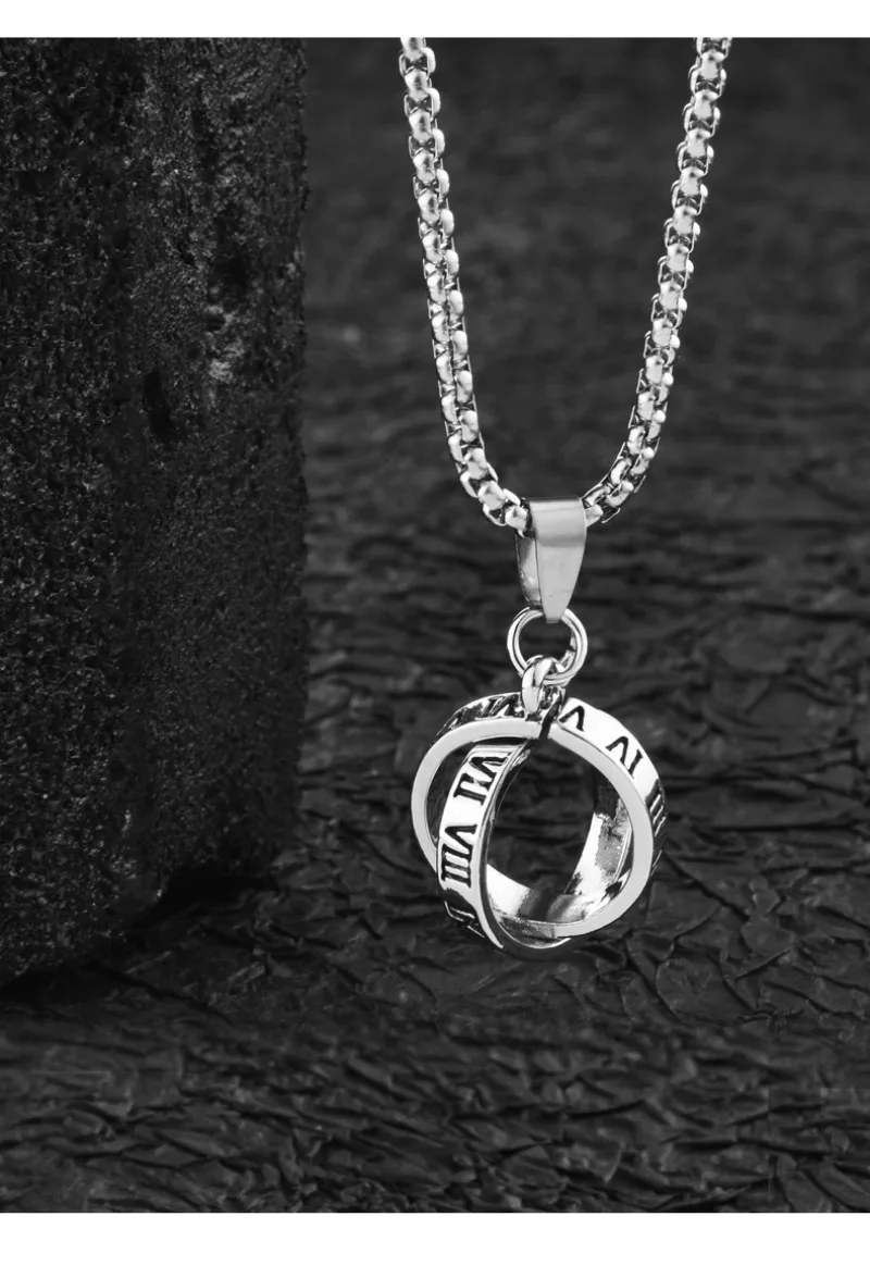Kalung cincin ganda, tebal dan individual, kalung pelajar pria trendi, liontin baja titanium huruf pria
