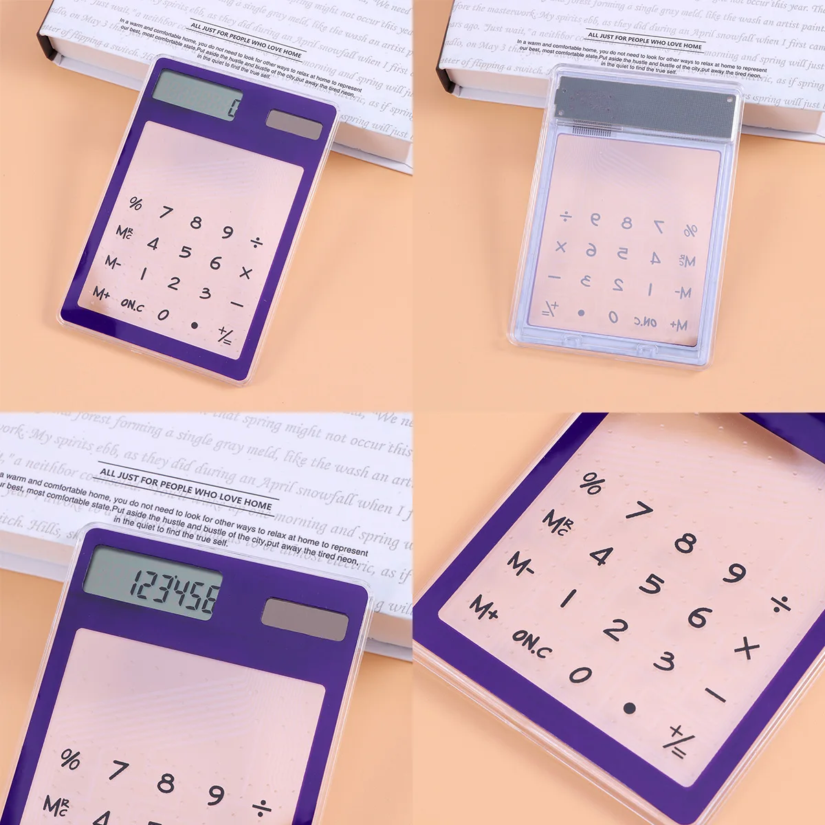 

Touch Screen Solar Powered Auto Off Touch Screen Calculator Student School Office Desktop Mini Transparent Portable