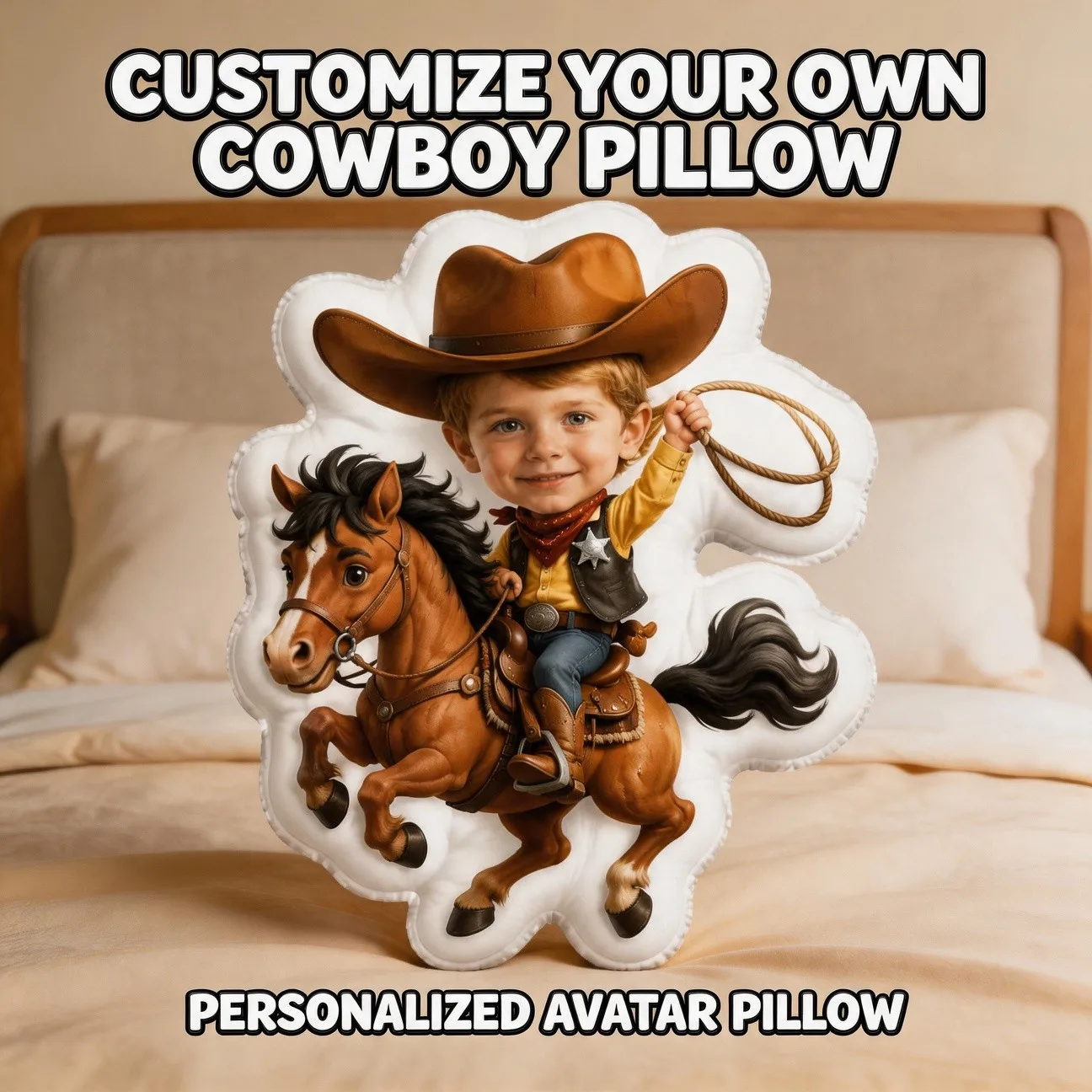 Custom Personalized Photo Cowboy Style Shaped Pillow, Western Theme Custom Picture Decorative Cushion, Unique Home Accent Sofa
