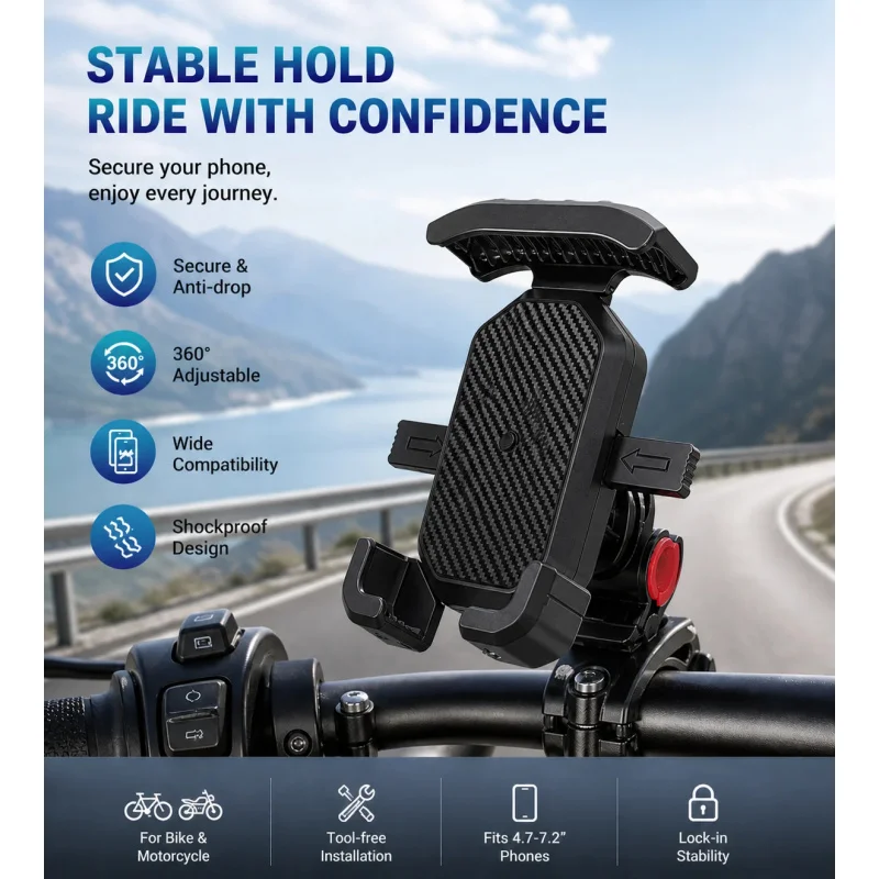 

Motorcycle & Bike Phone Holder, Handlebar & Mirror Mount, Shockproof Navigation Stand