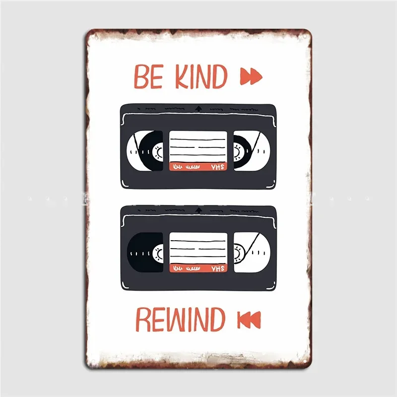 Be Kind Rewind Vhs Illustration Metal Plaque Poster Pub Garage Plaques Cinema Garage Vintage Tin Sign Poster