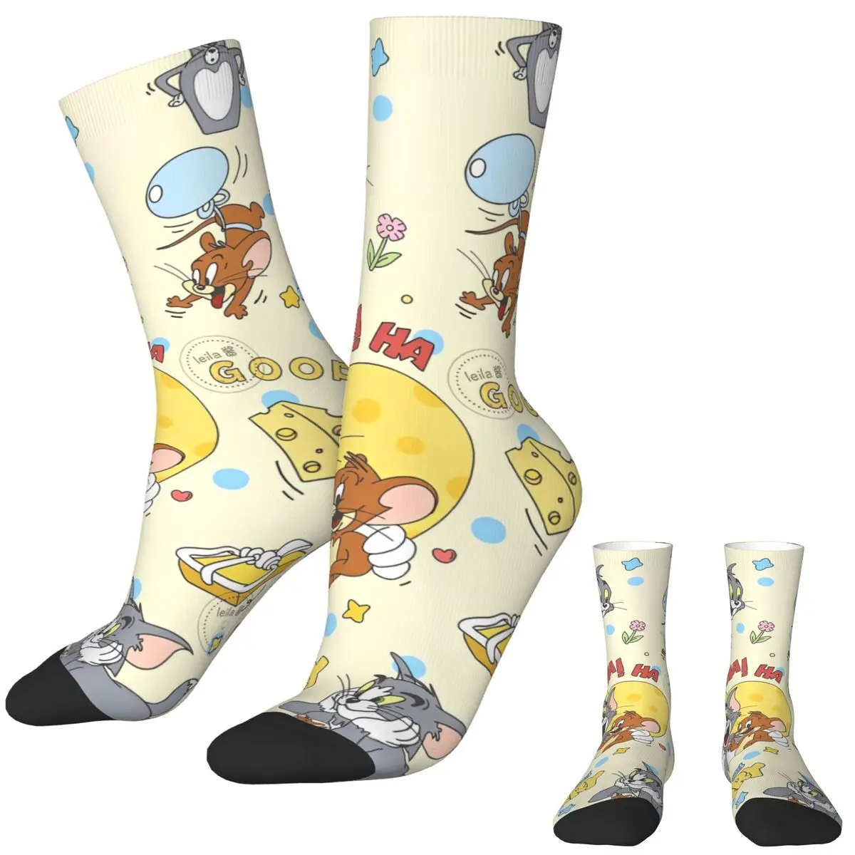 Calcetines estampados de dibujos animados de Tom y Jerry, medias de invierno Kawaii, calcetines de alta calidad para hombre, calcetines antideslizantes con patrón para escalar