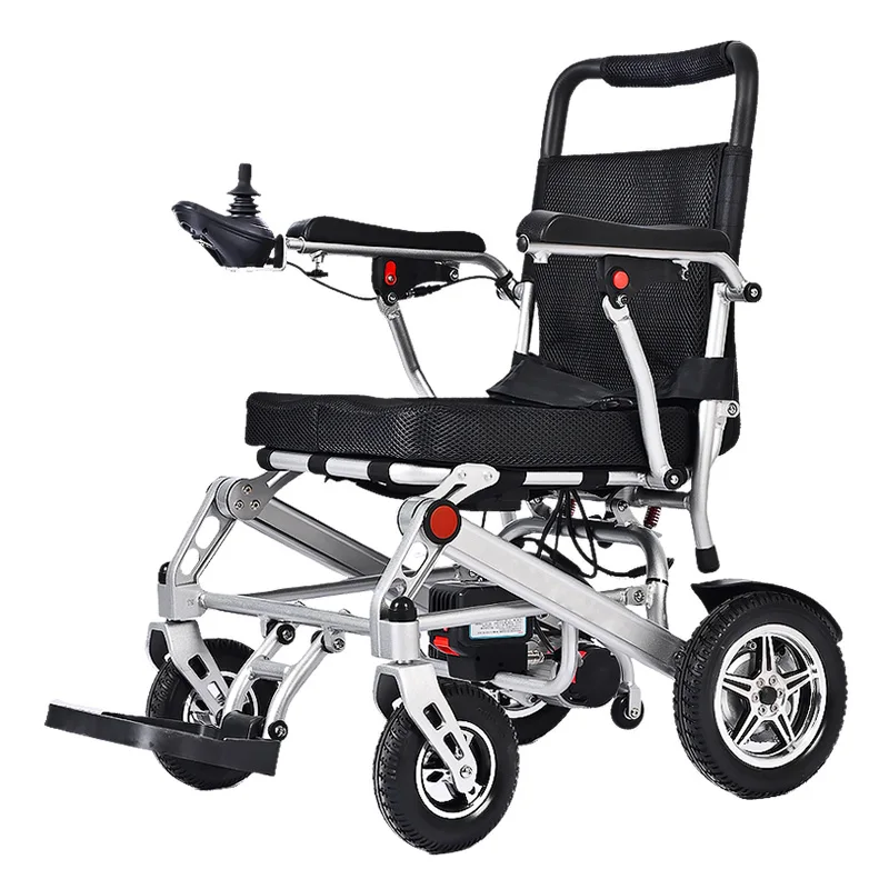 Seniors Disabled Elderly Nursing Health Care Products Khaki Folding Transport Electric Wheelchair with Arms Removable Footrest