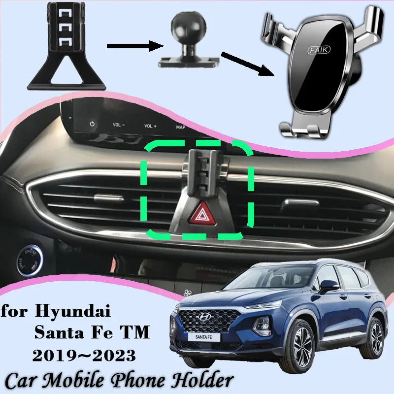 Suporte do telefone móvel do carro para Hyundai Santa Fe TM, Suporte de ventilação de ar, GPS Gravity Mount Suporte Acessórios, 2021, 2020, 2019,