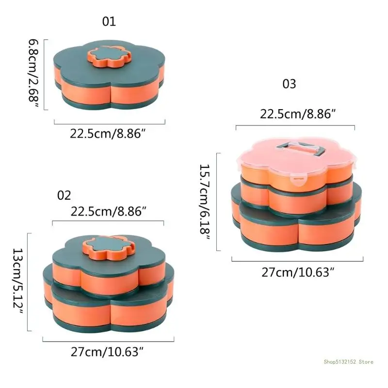 QX2E 3 Tier Rotatable Dried Fruit Storage Box with Lid Organization Box