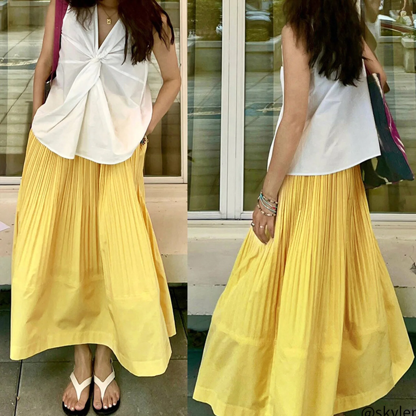 مياكي مطوي 2026 موضة الأبيض الضغط مطوي نصف الجسم تنورة المرأة منتصف طول مرونة الخصر ترفرف مظلة تنورة