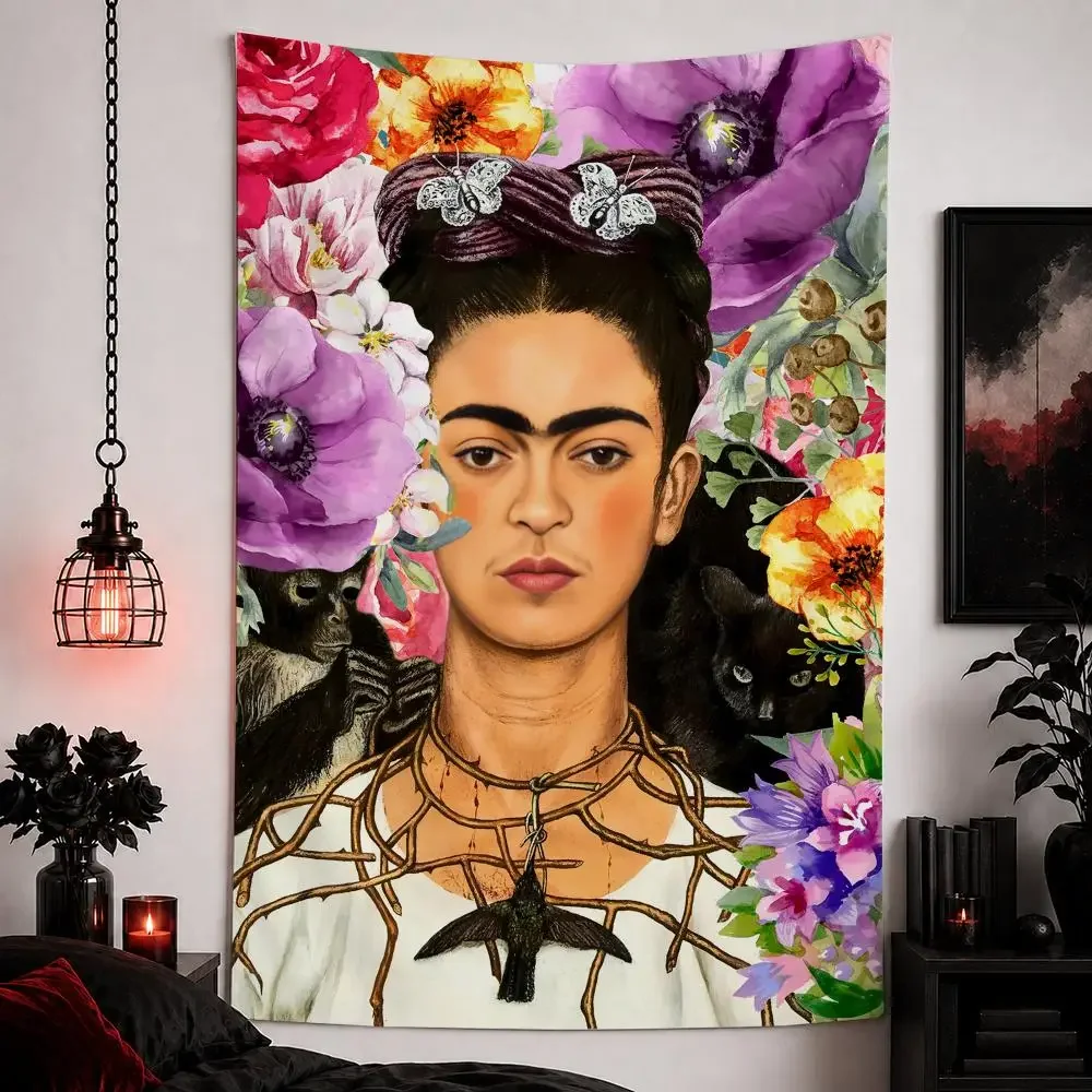 F-Frida K-Kahlo Art Tapestry Custom Home Living Room Bedroom Wall Decor Wallpaper Backdrop Cloth With Clips