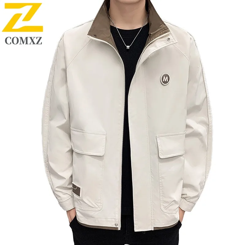 COMXZ رجل جديد ربيع الخريف طارد المياه ارتداء مقاومة الوقوف طوق فضفاضة تناسب سترة للرجال في منتصف العمر الشباب حجم كبير #5