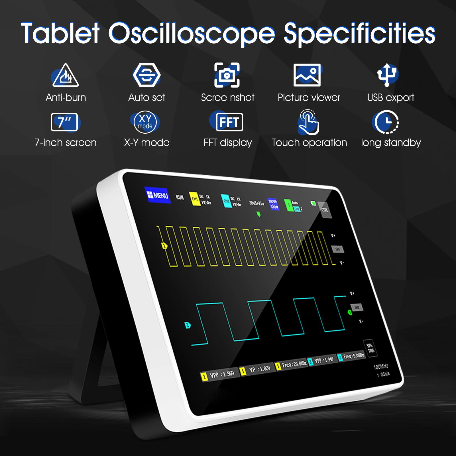 ออสซิลโลสโคปแบบดิจิตอลแบบพกพา - Handheld Tablet Oscilloscope Touchscreen 100Mhz บทวิจารณ์และราคา