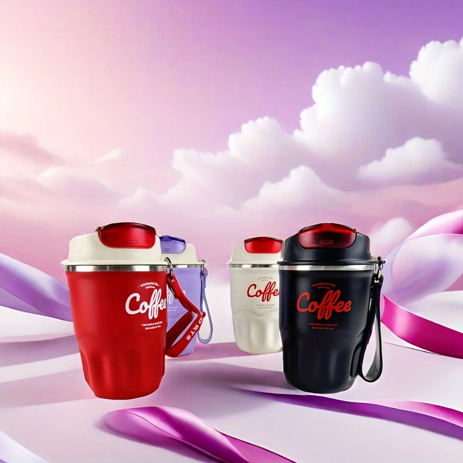 1 Stainless Steel Travel Coffee Cup Leak Proof, Lightweight Portable, Suitable For Camping And - Durable, BPA Free, Oval Shaped,