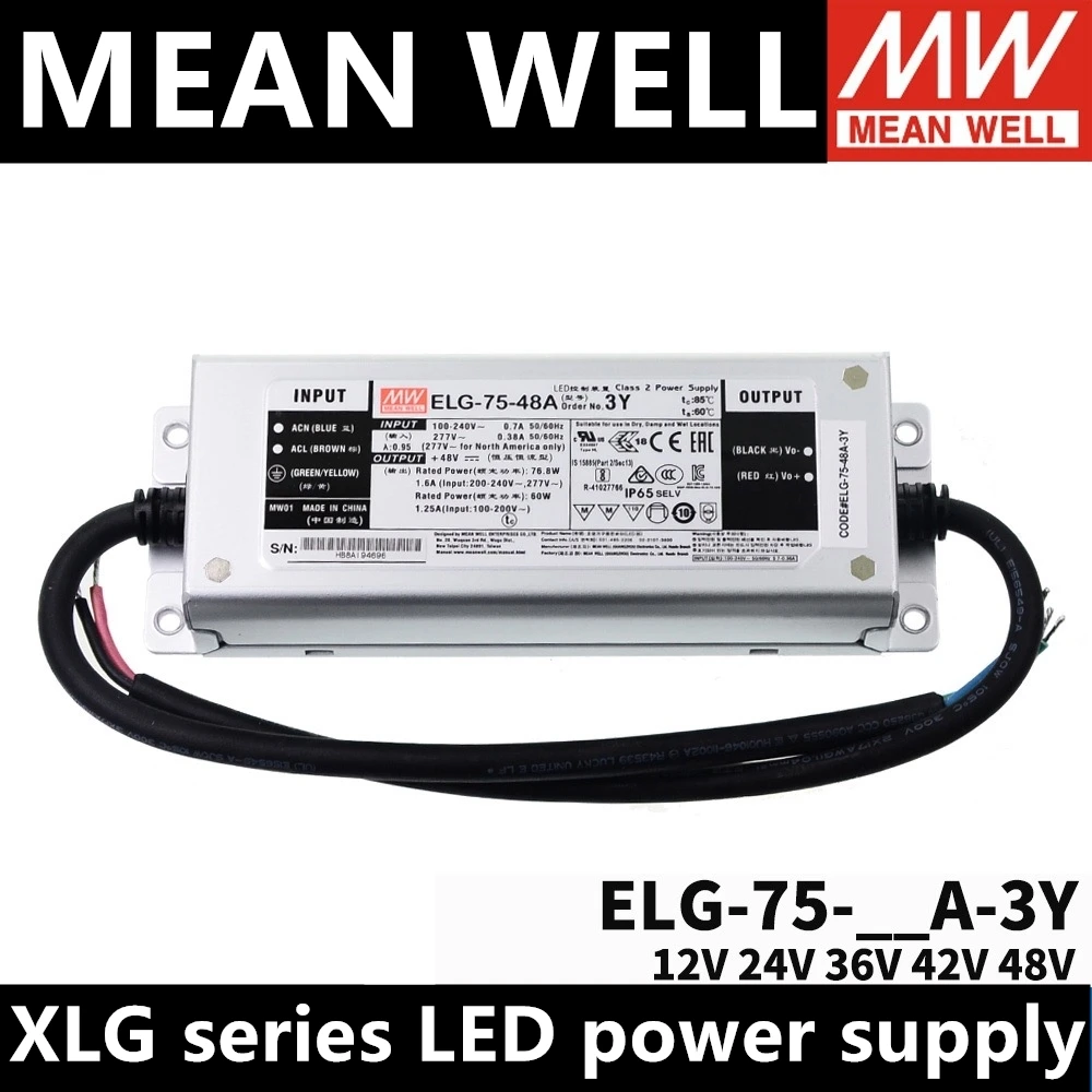 

MEAN WELL ELG-75-24A-3Y 12A/24A/36A/42A/48A/12B/24B/36B/48B Waterproof LED constant current drive ELG-75-12A-3Y ELG-75-48A-3Y