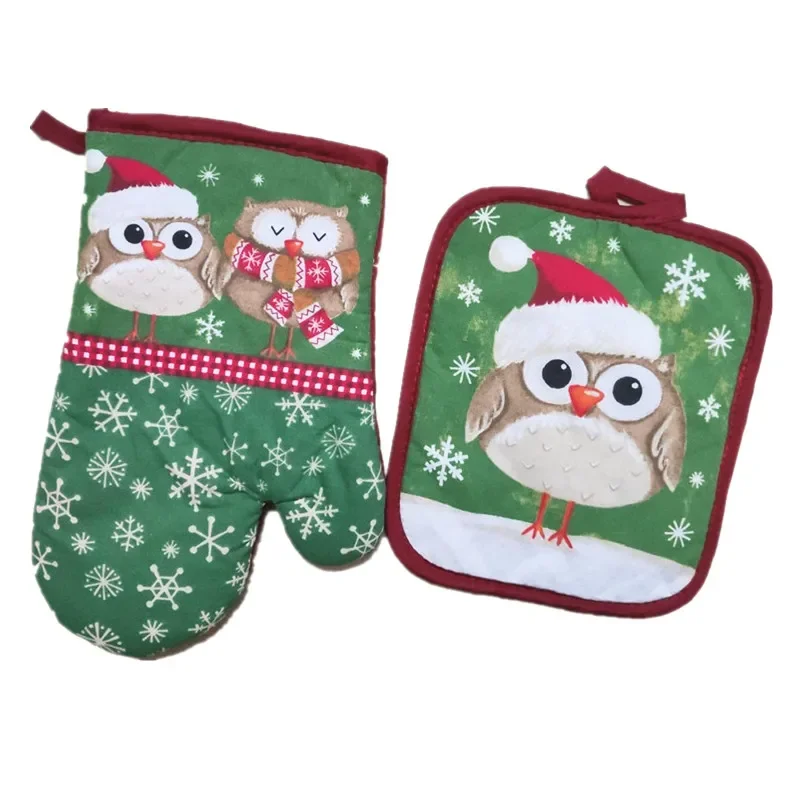 

2Pcs Cotton Insulated Glove + Table Mat Placemat Kitchen Baking Tool Christmas Party Gift Xmas Decoration