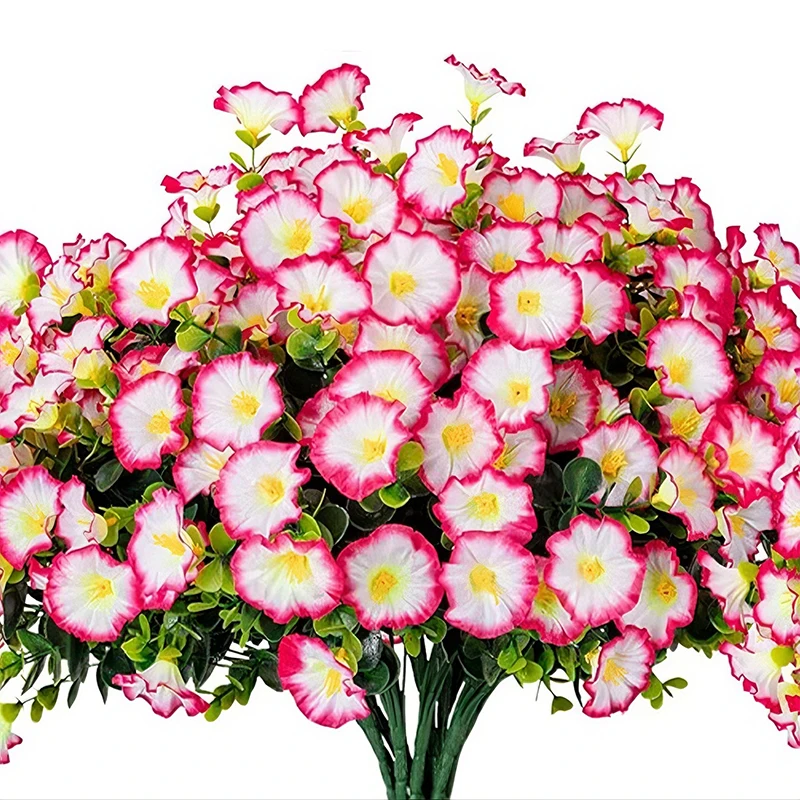 4 bundels kunstbloemen nep zijde Morning Glory bloem eucalyptus planten UV-bestendig tuin zomerhuis buitendecoratie