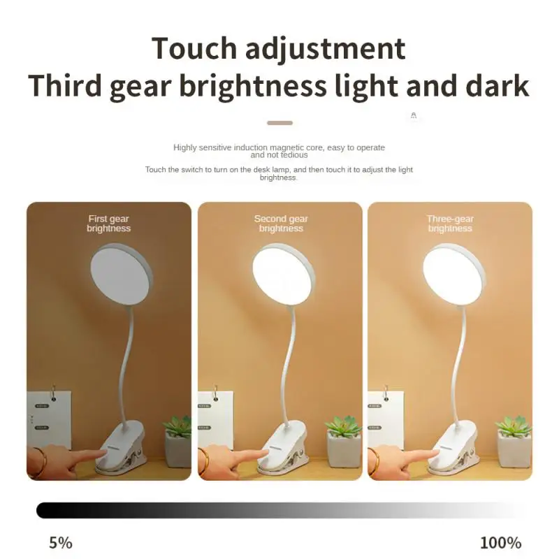 Imagem -02 - Led Desk Lamp para Estudo Bed Reading Livro Night Light Clip on Modos Room Decor Office Work Eye Protection