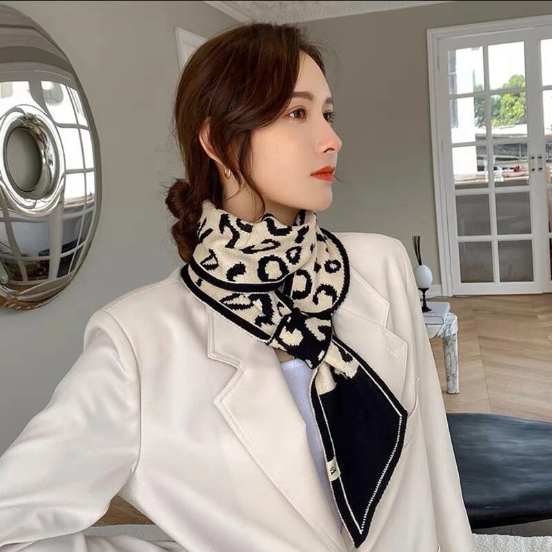 Hot Sale Leopard Neck Scarf Winter Warm Cross Tie Scarves For Women Rings Windproof Neck Protection Autumn Fake Collar 110*11cm