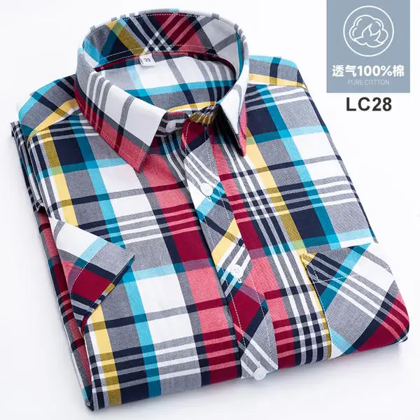 2026 Summer Cotton Plaid Short Sleeve Shirts For Men Plus Size Regular Fit Classic Young  England  Style Shirts Man\'s Clothing