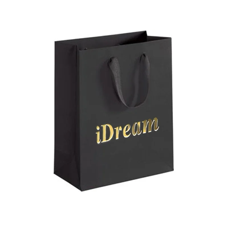 customized black paper shopping bags with hot stamp logo  packaging for small businesses