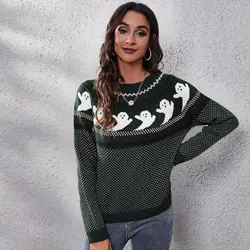 Halloween Knit Sweater Women Jumpers Sweater Pullover Jumpers Loose Y2k Pull Oversize Top Halloween Sweatshirt Warm Long Sleeve