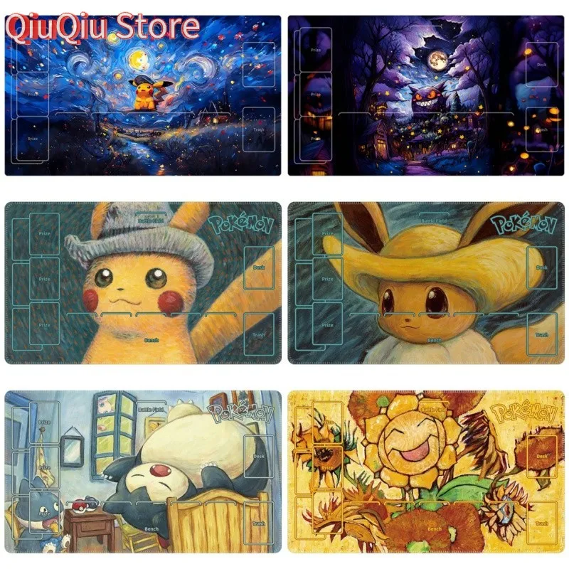

Card Pad Eevee Gengar Snorlax Sunflora Van Gogh Series Ptcg Rubber Diy Action Toy Figures Anime Game Collection Battle Mat