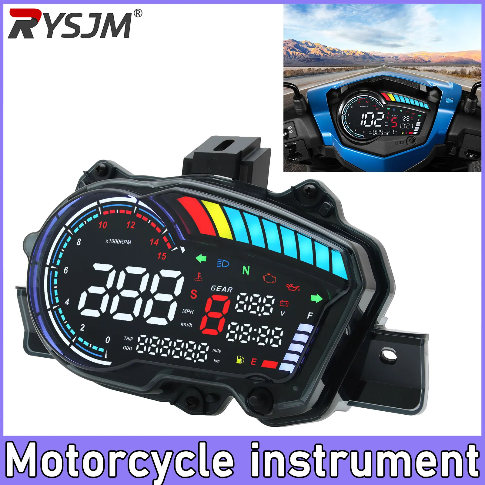 オートバイスピードメーターユニバーサルデジタルインパネタコメーターlcd多機能インジケーターヤマハy15-v1-y15用