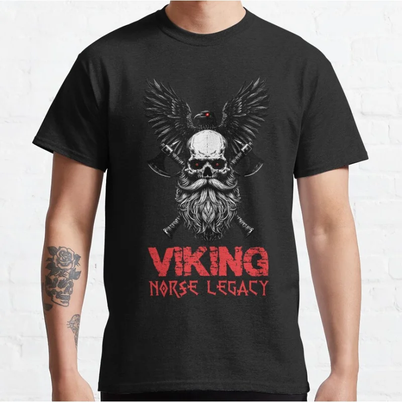 

retro Viking Norse Legacy Mythology Nordic god valhalla Short-sleeve crewneck T-shirt for men Large size Adult S-6xl Tops