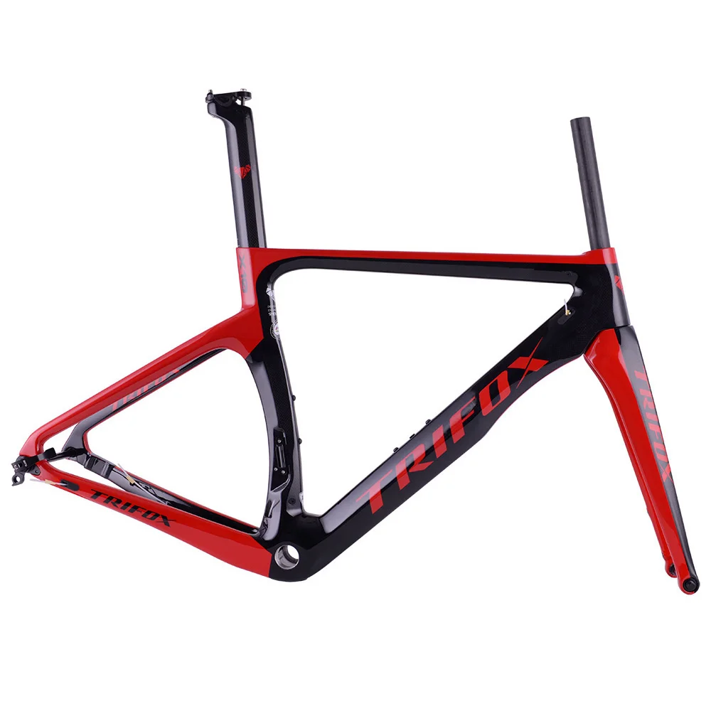 TRIFOX Carbon Road Bike Frameset X10 red white camo Full Carbon Fibre Thru Axle Disc Brake Installabl DI2 Mechanical derailleurs