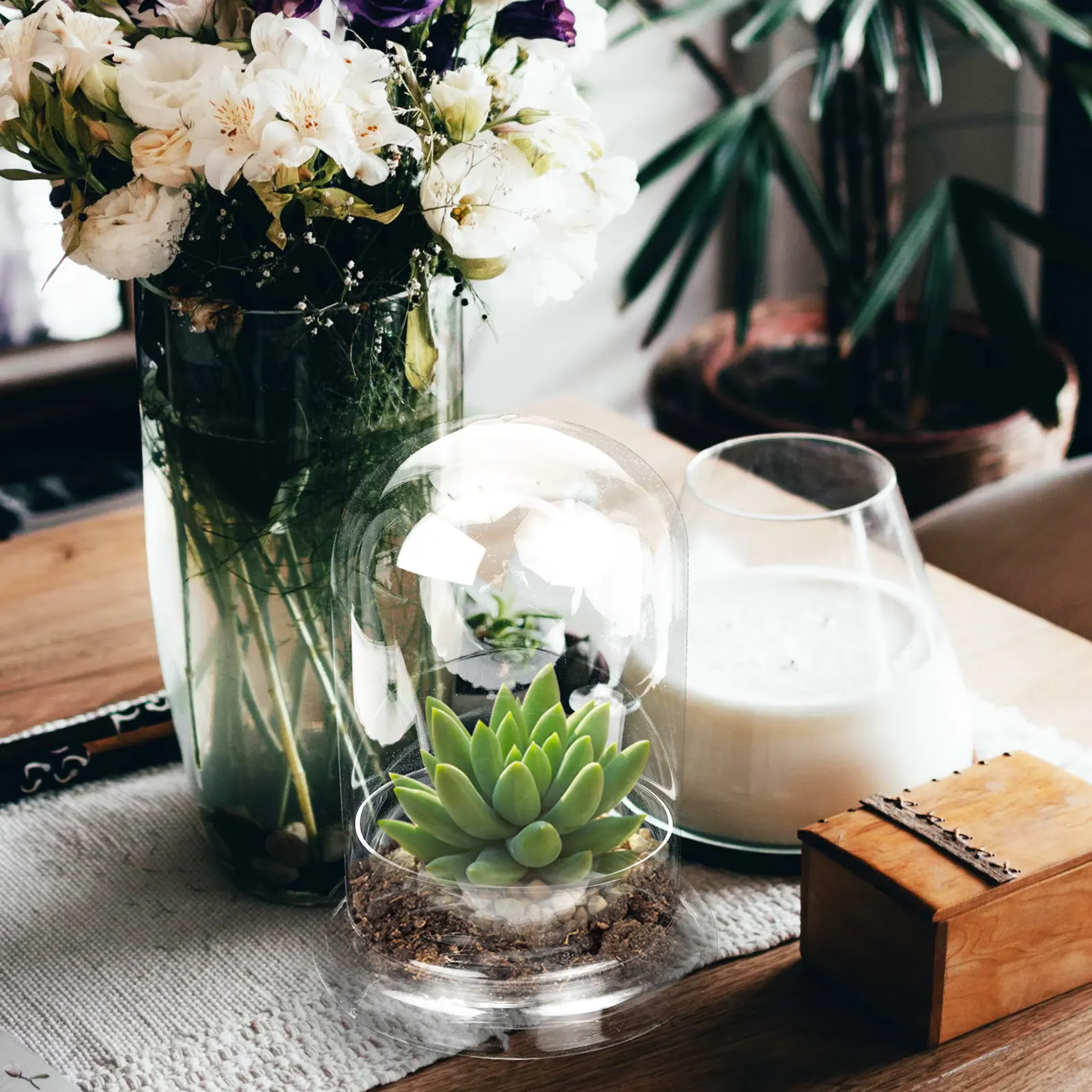 U-Shaped Glass Bell Jar Display Dome for Preserved Flowers, Artificial Plants & Home Decor