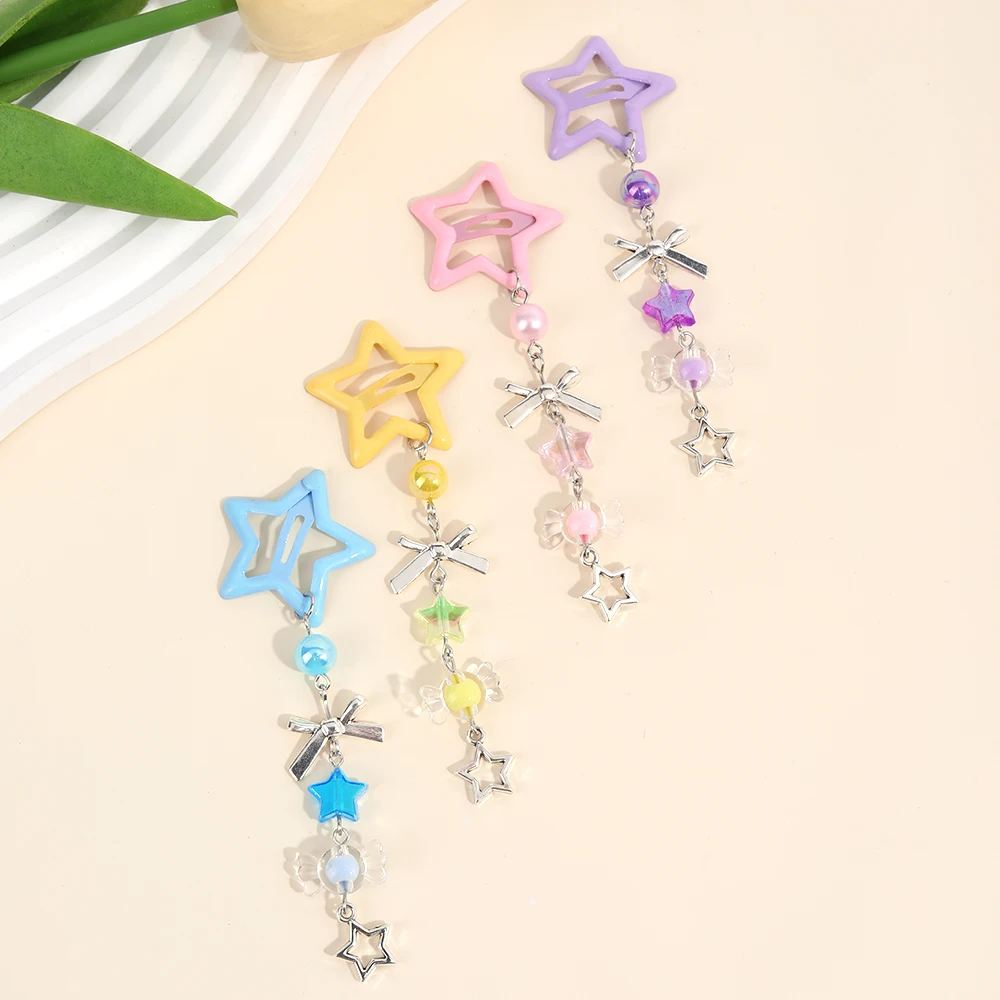 4 قطعة مقاطع الشعر نجمة الحلو حبات الحلوى هامش معلقة القوس دبابيس الشعر مشبك معدني للفتيات Y2K غطاء الرأس أغطية الرأس اكسسوارات #1