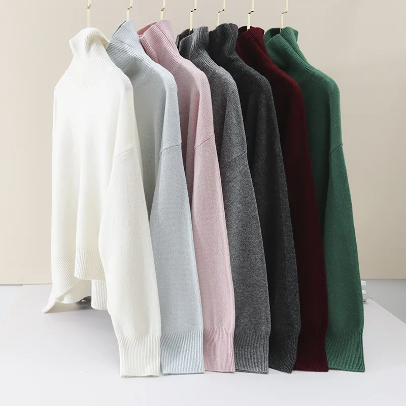 

Oversize Wool Turtleneck Sweater Knitted Slouchy High Neck Jumper Women