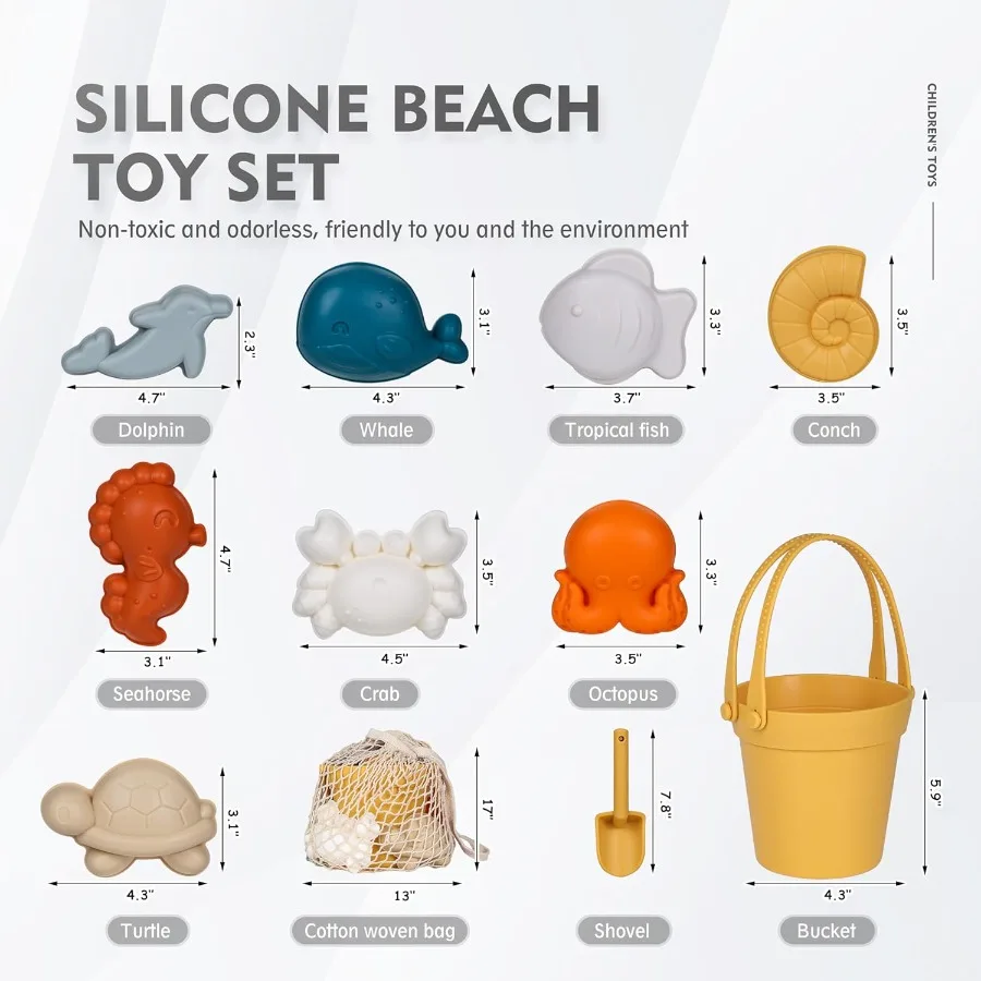Jouets de plage en Silicone, 11 pièces, jouets de plage modernes pour bébé, ensemble de plage convivial pour voyage, jouet écologique, pelle seau en Silicone, 8 moules à sable
