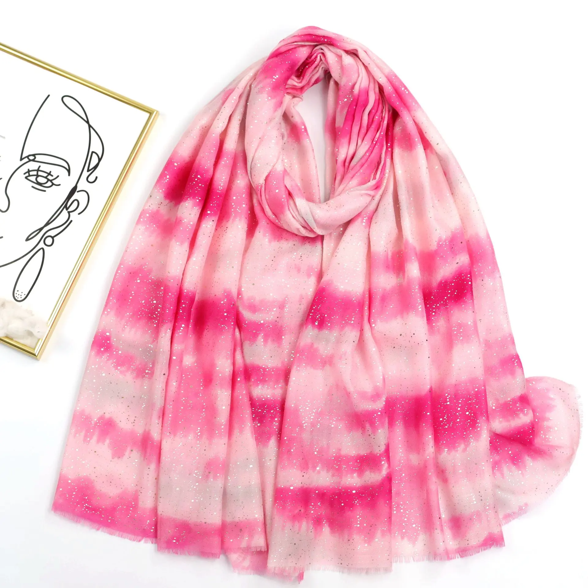 

2023 Spring Women Gradient Pattern Shimmer Fringe Shawls Scarf Foulard Tie-dye Print Soft Wrap Hijab 7 Color Free Shipping