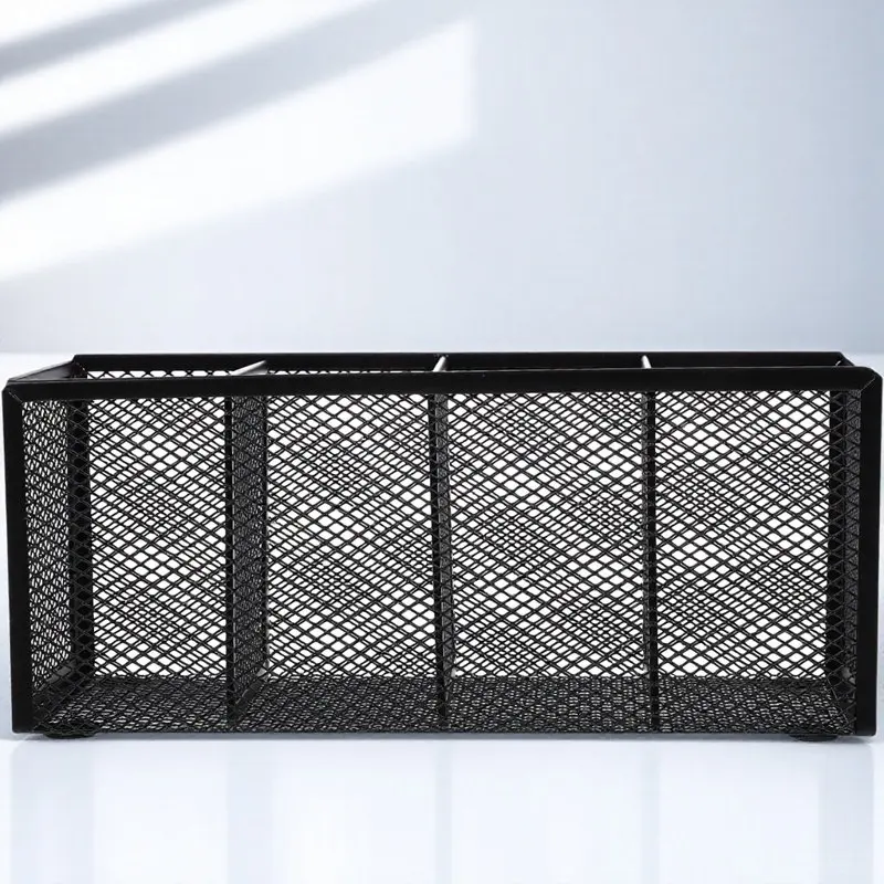 

Iron Pen Holder Metal Desk Organizer Desktop Storage Box Four Compartments Makeup Organizer Holder Bathroom Vanity