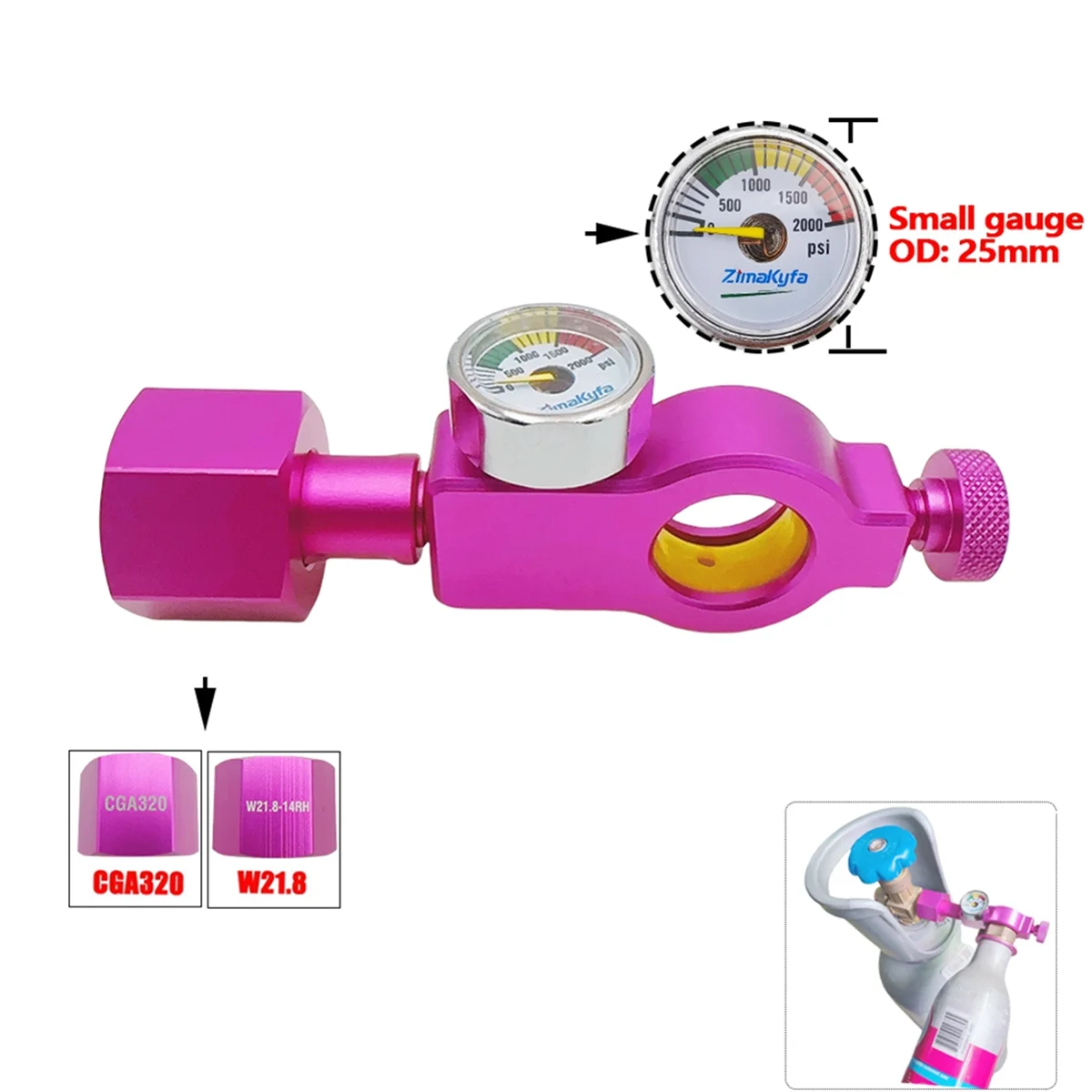 محول محطة تعبئة أسطوانة A002 Co 2 مناسب لـ (Terra DUO Art) Pink Quick Connect Co 2 Cylinder W21.8