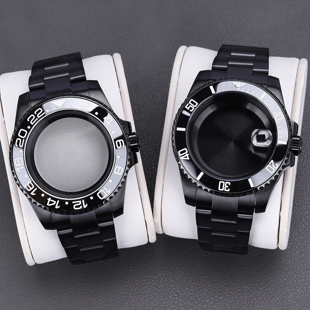 

40mm Black Watch Case sliding buckle strap for SUB GMT NH34 NH35 NH36 8215 ETA 2824 PT5000 Movement Sloping Bezel Sapphire glass
