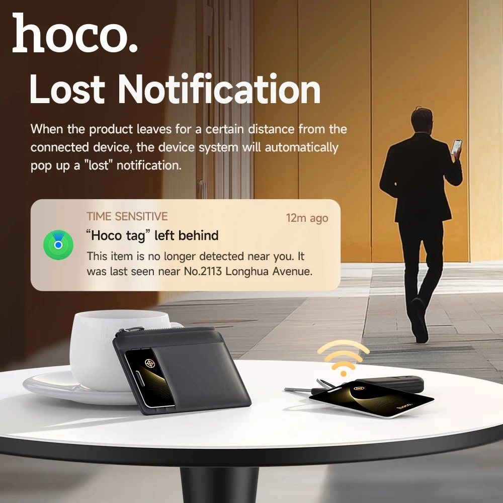 HOCO Smart Anti-Lost Tracker อุปกรณ์กระเป๋าสตางค์ Ultra-thin GPS Location การ์ดไร้สายชาร์จ IP68 กันน้ําสําหรับ iPhone ค้นหาแท็กของฉัน