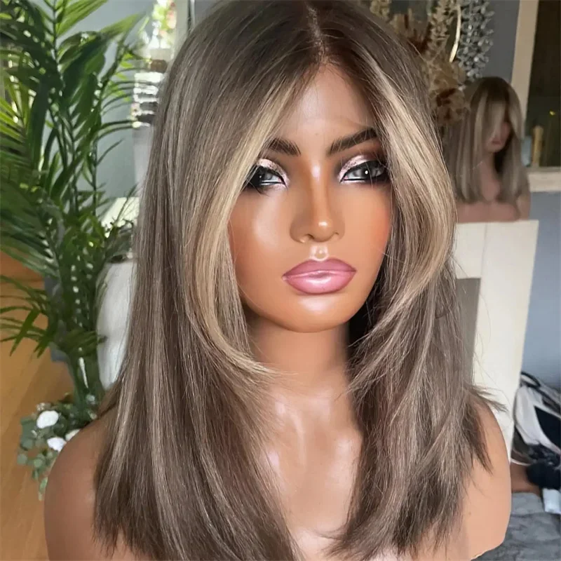 Soft Highlight Blond Straight Hair 150 density and 13×4 100%human hair wig lace front wig, with baby hair pre plucked and f view 2
