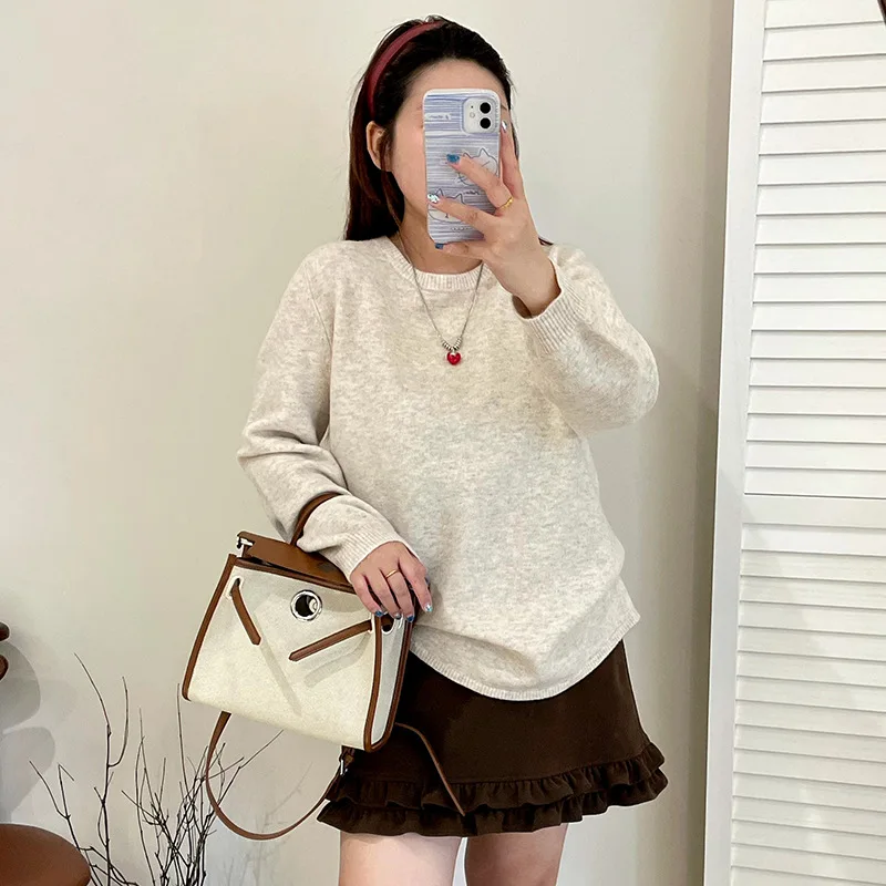 

Loose Women's round Neck Knitwear Base Layer Shirt Lazy Style Winter Casual Sweater plus Size Sweet Style Series