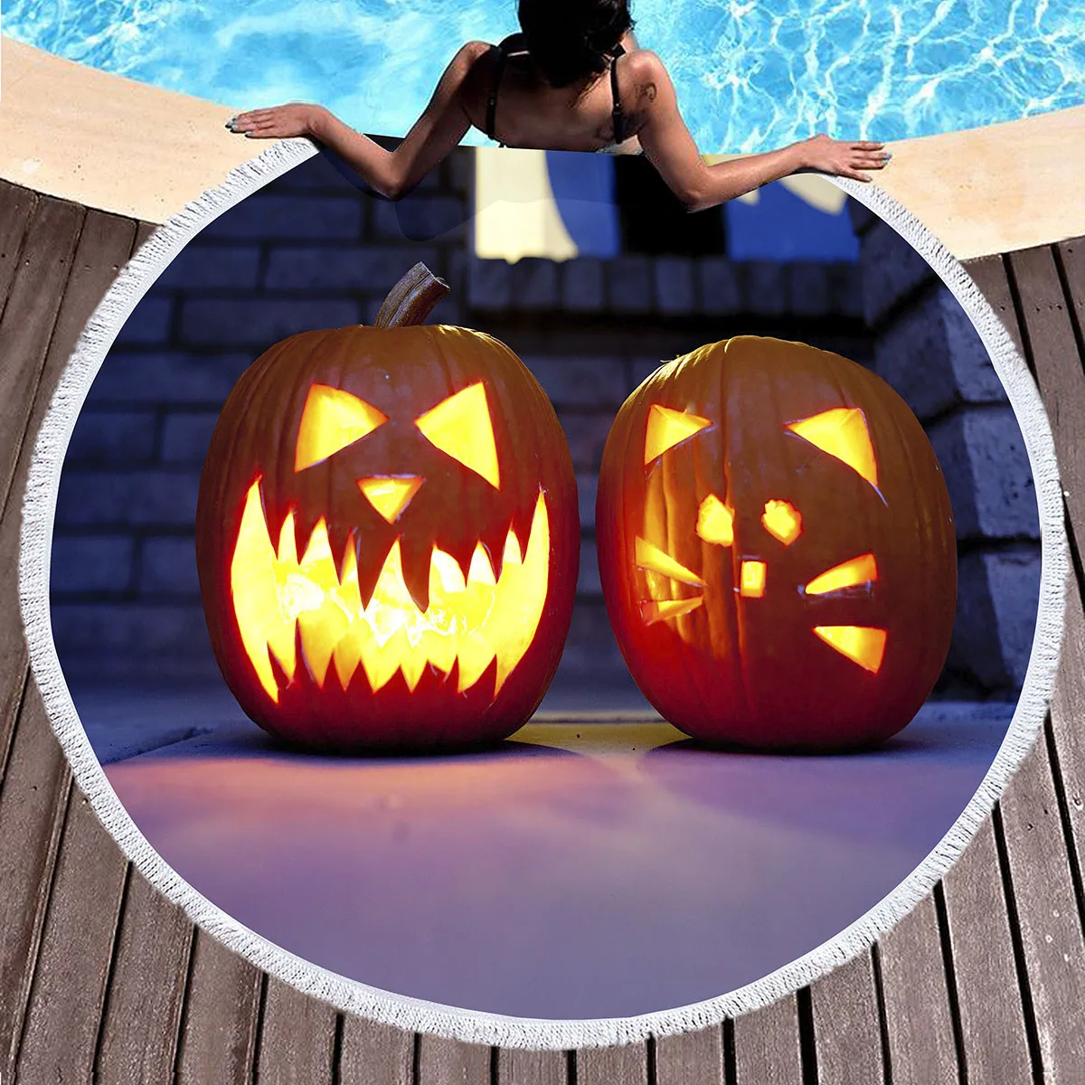 منشفة شاطئ مستديرة للهالوين، مناشف شاطئ على شكل يقطين من الألياف الدقيقة، مناشف حمام سباحة ماصة سريعة الجفاف، بطانية شاطئ خالية من الرمال للسفر #1