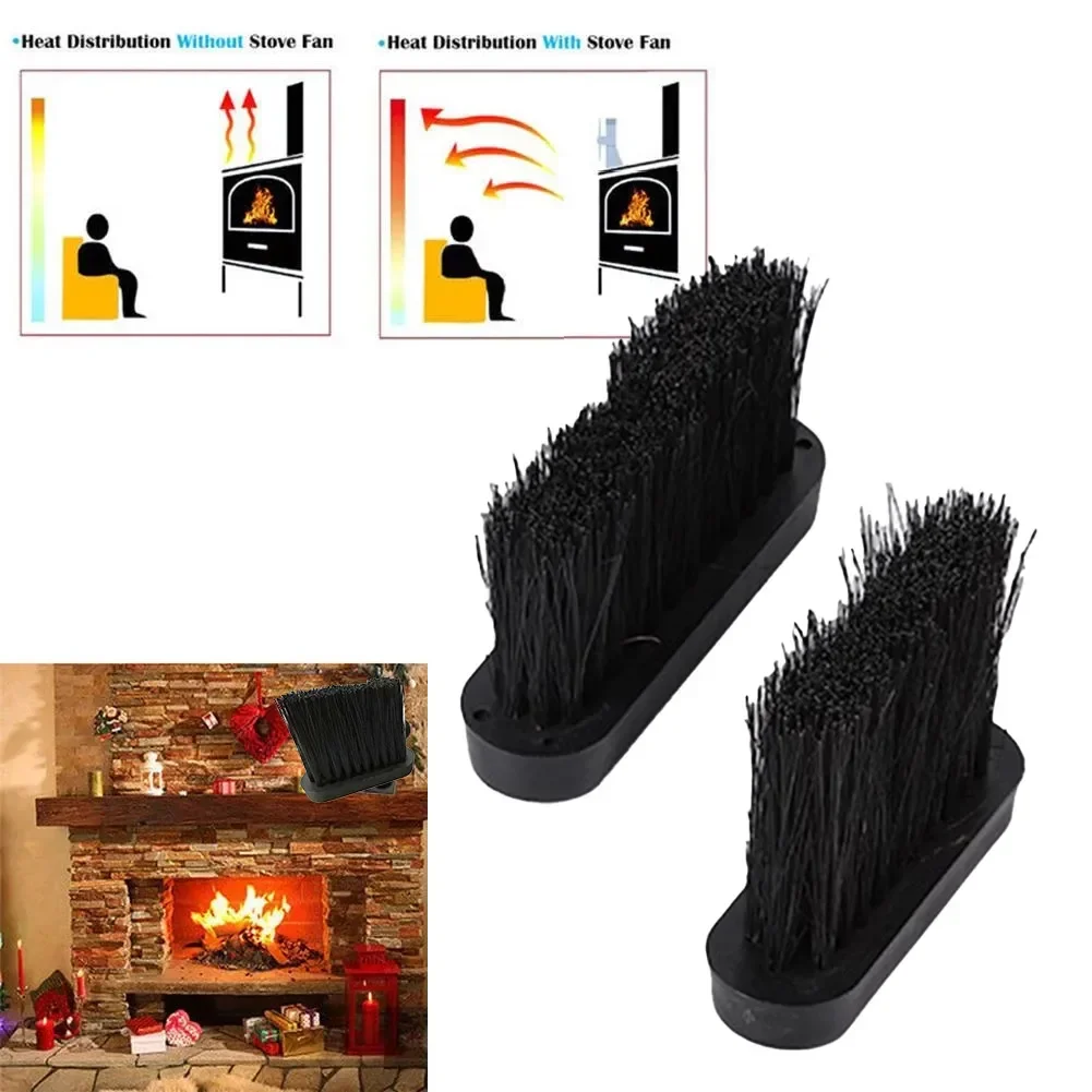 2 Pcs Wooden Handle Fireplace Brush Black 7/8cm  Fireplace Brush For Chimney Dryer Pipe Fireplace Inner Wall Cleaning Tools