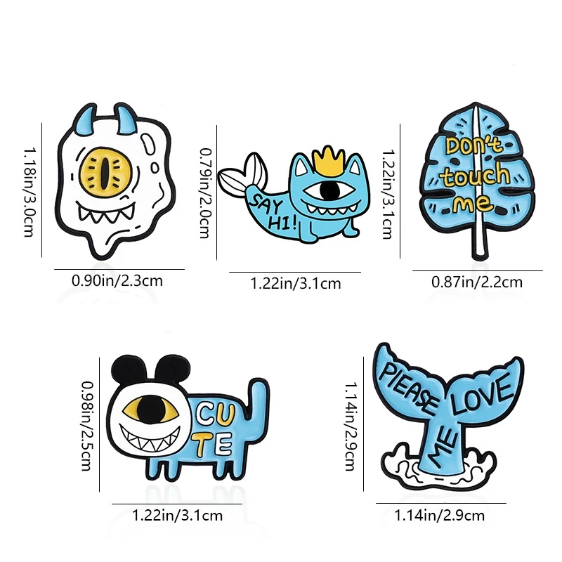 Cute Cartoon One Eyed Monster Enamel Brooch Creative Love Animal Cat Fish Blue Lapel Pin Badge Backpack Clothing Hat Accessories