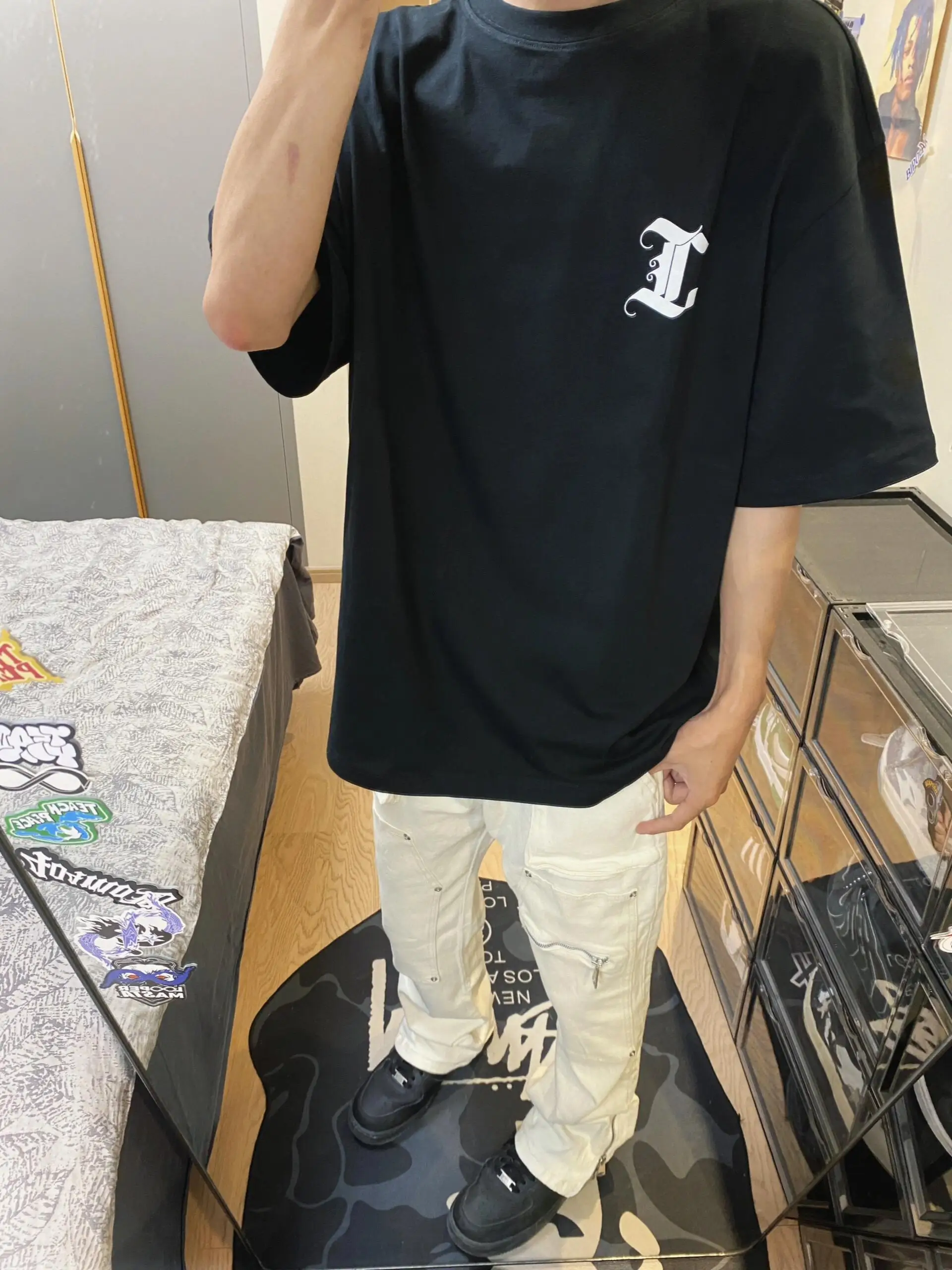 

American High Street White Logging Jeans Men Summer Cuffed Zipper Straight Leggings Long Pants Slim Fit Workwear Trousers