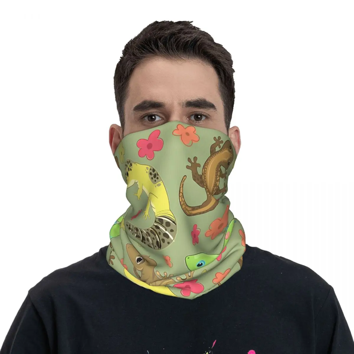 Niedliche Gecko Tapete Schal Halstuch Hals Gesichts maske Polyester