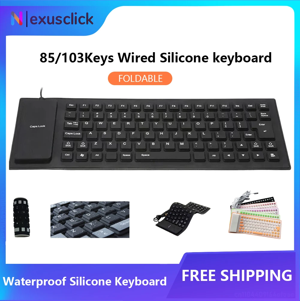 

Portable Foldable Silicone Keyboard Mini Silent Usb Flexible Soft Waterproof Roll Up 85/103Keys Keyboard For Laptop for MacBook