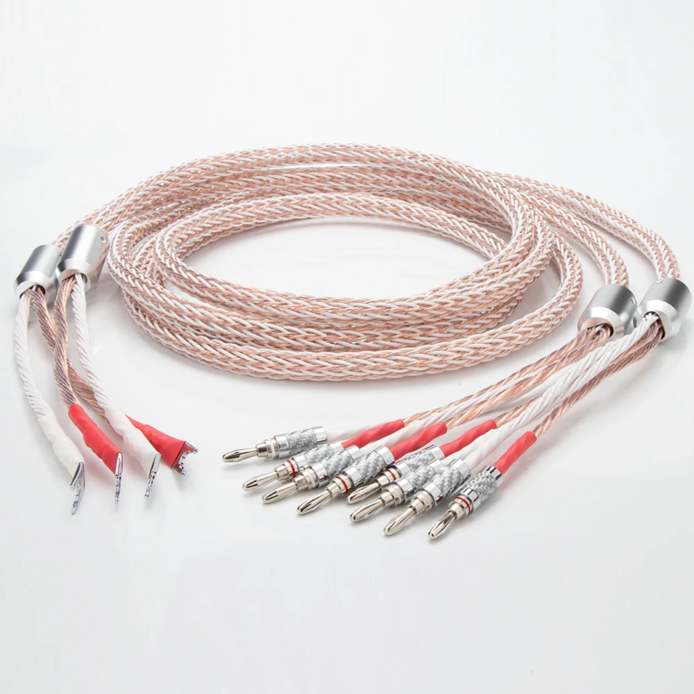 HI-End 12TC Hifi Speaker Cable With 2 spade Jack to 4 Banana 7N OCC Pure copper Speaker cable loudspeaker cable