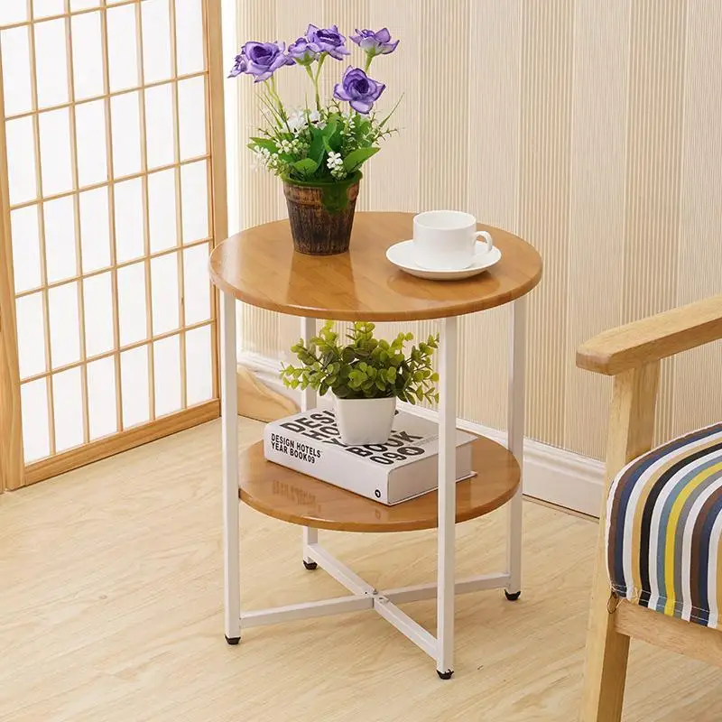 Modern Simple Small Double-Deck Coffee Tables Nordic Furniture Living Room Moving Corner Sofa Side Round Table Cabinet Bedside