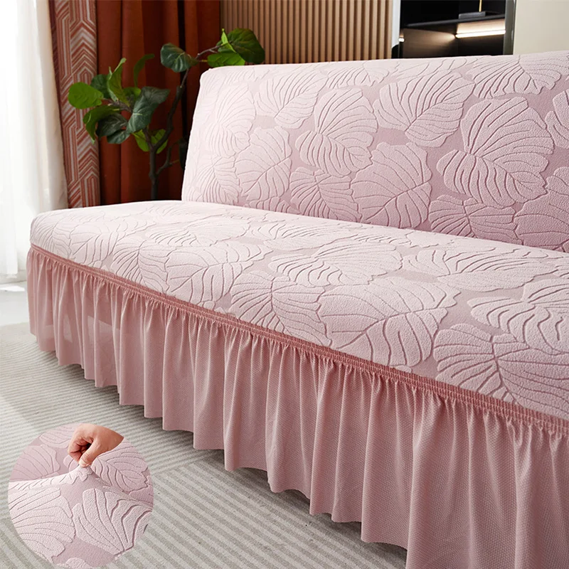 Solid Color Jacquard Spandex Armless Sofa Cover Four Seasons Universal Slipcover Stretch Sofa Bed Couch Protector 1234 Seater