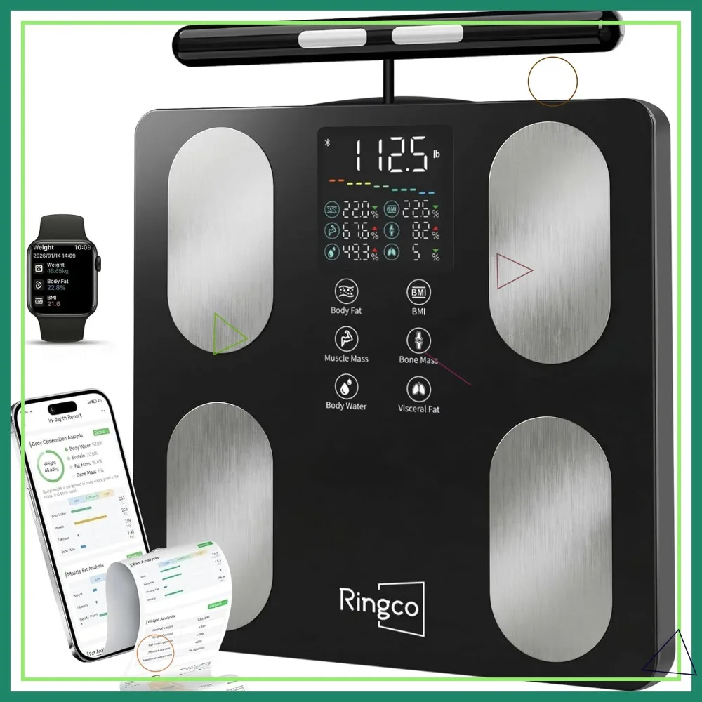 

Smart Body Scale with BMI, Fat & Muscle Analysis, 8-Electrode High Precision Digital Bathroom Composition Analyzer