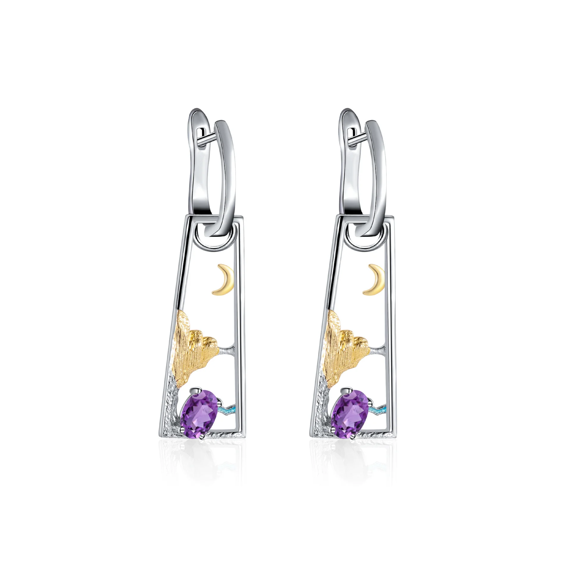 

Luxury brand genuine real jewels High Beauty Ins Style 925 Sterling Silver Natural Topaz Amethyst Olivine Design Earrings high q